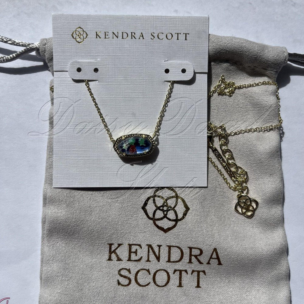 Kendra Scott Elisa Gold Short Pendant Necklace Red White Blue Illusion New ✨ - Picture 2 of 8